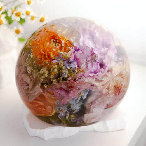 Blumen in Epoxidharz "Kopenhagen" - Hochzeitsblumen konservieren Kugel 15 cm
